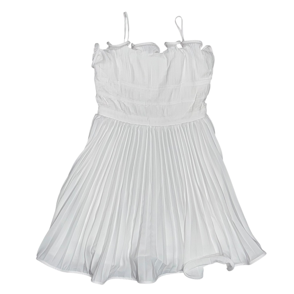 SHE+SKY White Smocked Ruffle Strap Pleated Mini Dress Womens L‎ NWT Bridal